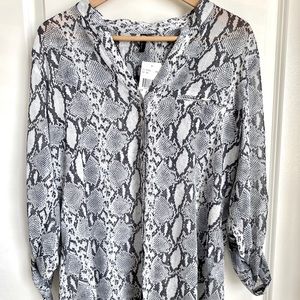 KUT from the cloth snakeskin print blouse.